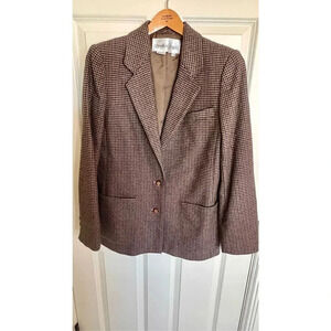 Jonathan Logan Womens Brown Tan Vintage Houndstooth Two Buttons Blazer Size medi